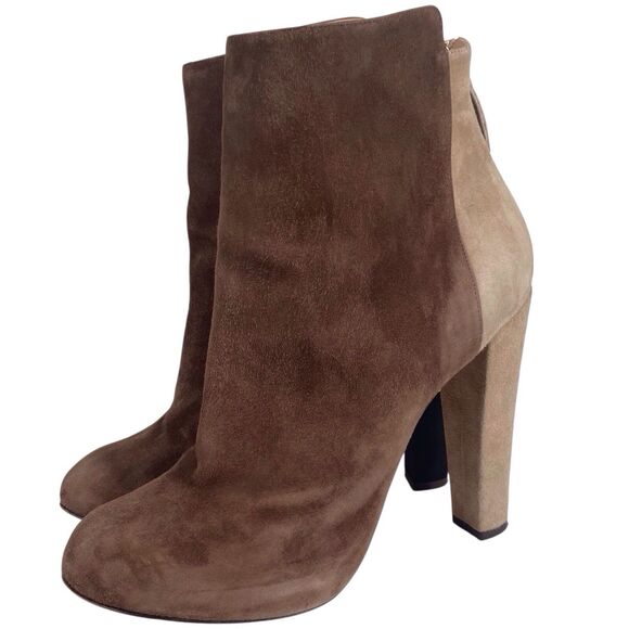 Aquazzura Suede Leather Booties Size 40 US 10 Brown Colorblock Heel Italy EUC - Picture 10 of 16